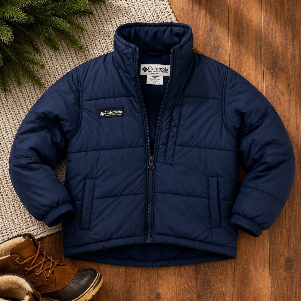 Columbia Boys Navy Puffer Jacket Size 7/8 Insulated Quilted Winter Coat